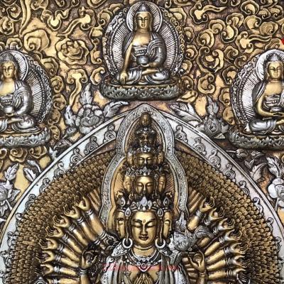 Tranh Thangka Kiểu cổ 3D Thiên Thủ Quan Âm